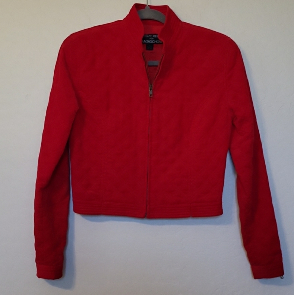 Tracy Reese For Magaschoni Cropped Quilted Long Sleeve Jacket Zipper Wrist Sz 4